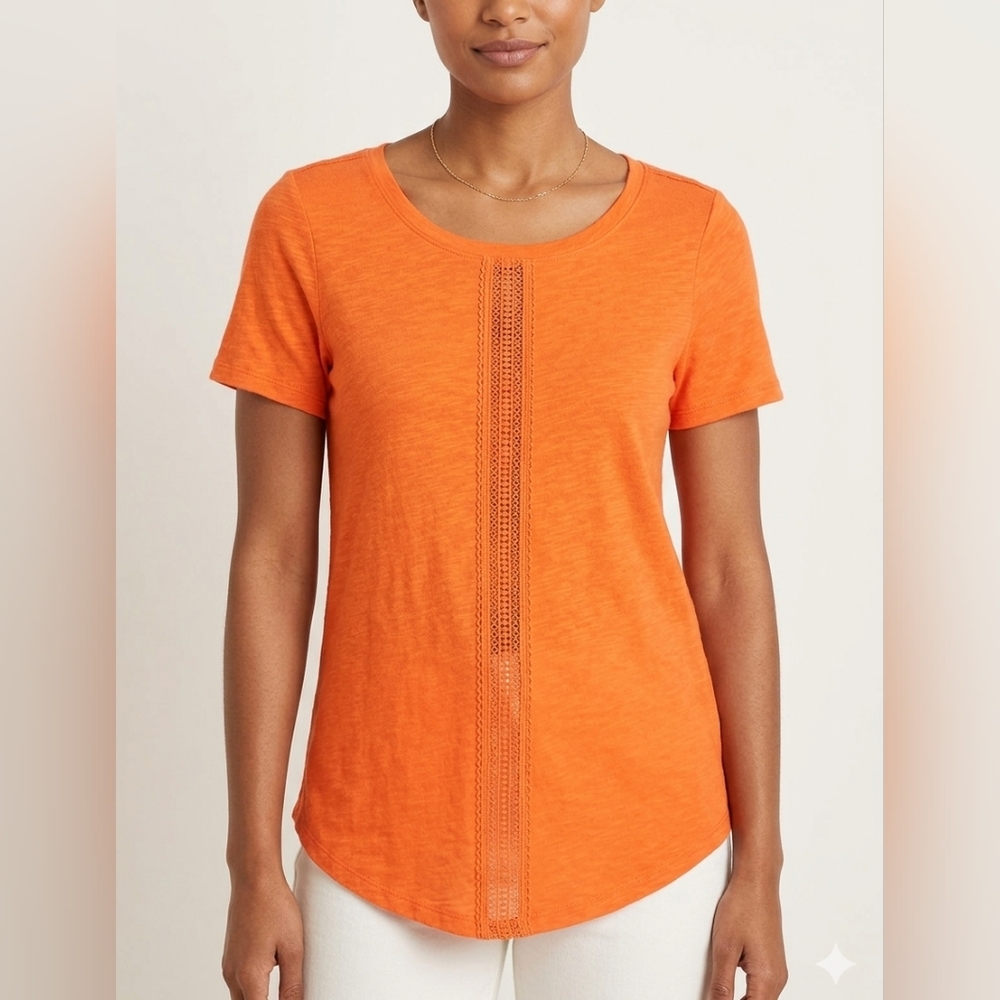 Anthropologie x Pilcro Short Sleeve Callen Lace Orange Top